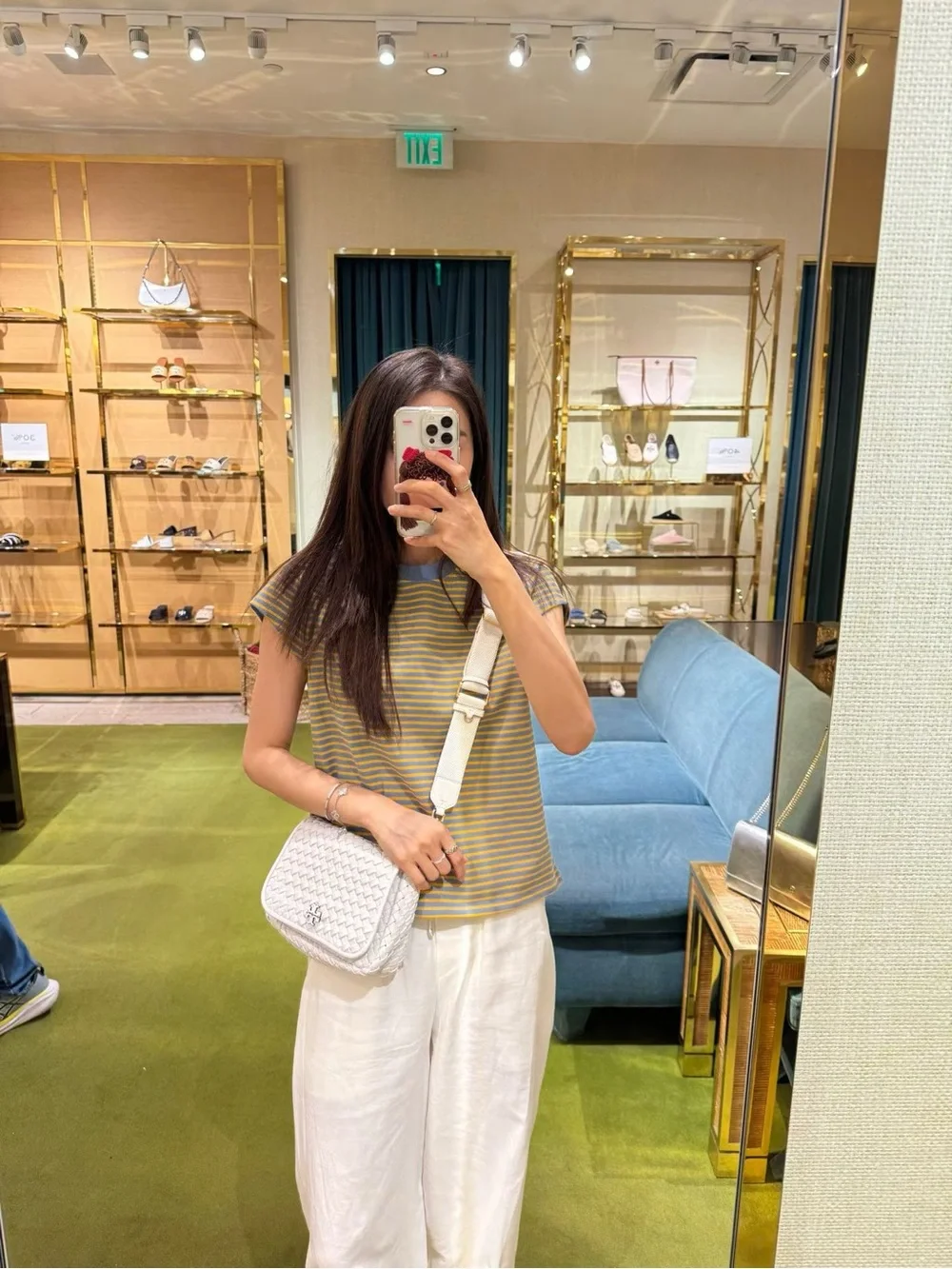 Tory Burch Thea Woven Leather Flap Crossbody in White NWT